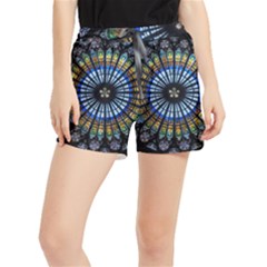 Stained Glass Rose Window In France s Strasbourg Cathedral Women s Runner Shorts by Ket1n9