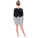 Black And White Waves And Stars Abstract Backdrop Clipart Kids  Long Sleeve Dress View2