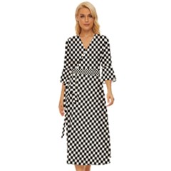 Black And White Checkerboard Background Board Checker Midsummer Wrap Dress by Hannah976