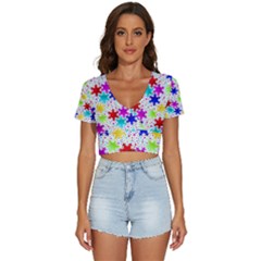 Snowflake Pattern Repeated V-neck Crop Top by Hannah976
