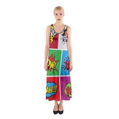 Pop Art Comic Vector Speech Cartoon Bubbles Popart Style With Humor Text Boom Bang Bubbling Expressi Sleeveless Maxi Dress by Hannah976