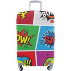 Pop Art Comic Vector Speech Cartoon Bubbles Popart Style With Humor Text Boom Bang Bubbling Expressi Luggage Cover (large) by Hannah976