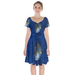 Fish Blue Animal Water Nature Short Sleeve Bardot Dress by Hannah976