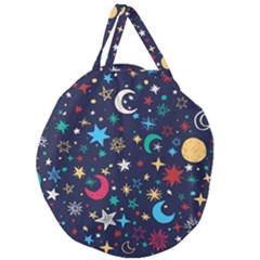 Colorful Background Moons Stars Giant Round Zipper Tote by Ndabl3x