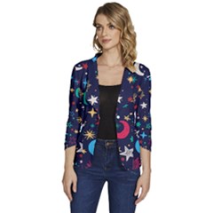 Colorful Background Moons Stars Women s One-button 3/4 Sleeve Short Jacket by Ndabl3x