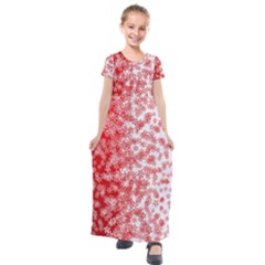 Christmas New Year Snowflake Deer Kids  Short Sleeve Maxi Dress by Ndabl3x