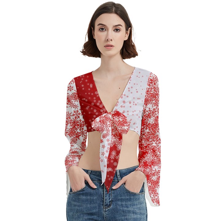 Christmas New Year Snowflake Deer Trumpet Sleeve Cropped Top