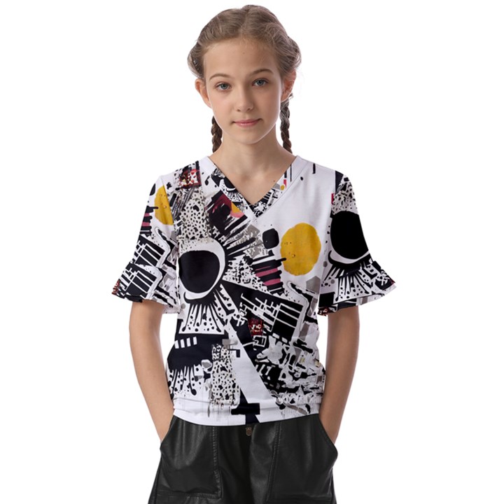 You wanna know the real me? Kids  V-Neck Horn Sleeve Blouse