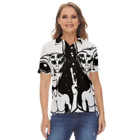 Alien Ufo Women s Short Sleeve Double Pocket Shirt by Bedest