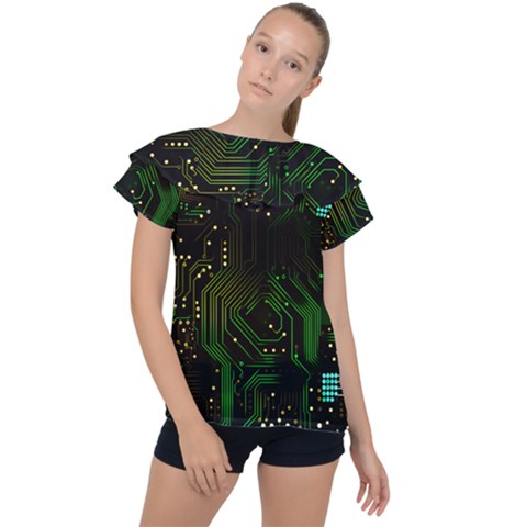 Circuits Circuit Board Green Technology Ruffle Collar Chiffon Blouse by Ndabl3x