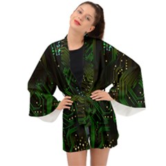 Circuits Circuit Board Green Technology Long Sleeve Kimono by Ndabl3x