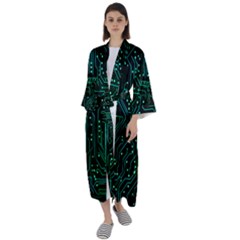 Circuits Circuit Board Green Maxi Satin Kimono by Ndabl3x