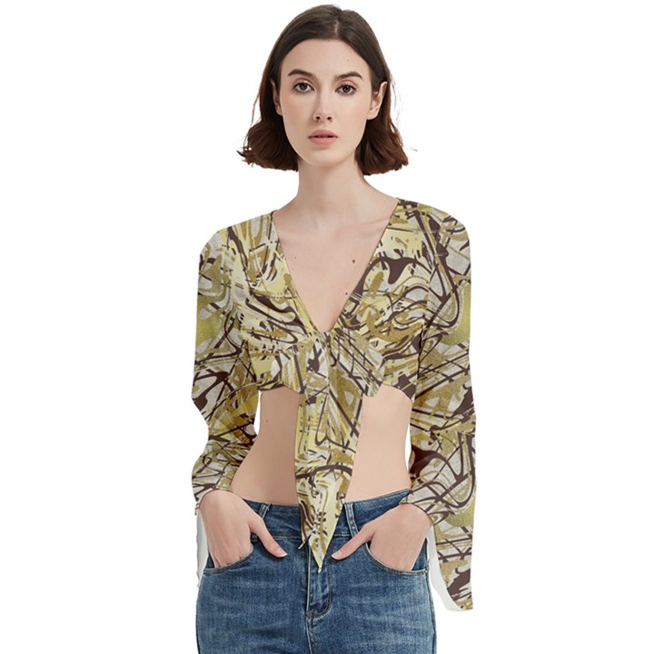 Marble Texture Pattern Seamless Trumpet Sleeve Cropped Top