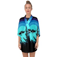 Ufo Alien Night Sky Night Half Sleeve Chiffon Kimono by Cendanart