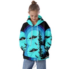 Ufo Alien Night Sky Night Kids  Oversized Hoodie by Cendanart