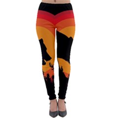 Forest Bear Silhouette Sunset Lightweight Velour Leggings by Cendanart