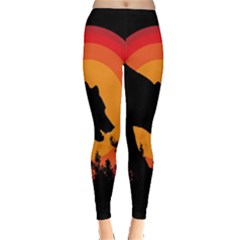 Forest Bear Silhouette Sunset Inside Out Leggings by Cendanart