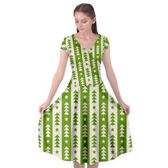 Christmas Green Tree Background Cap Sleeve Wrap Front Dress by Cendanart
