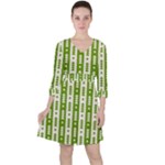 Christmas Green Tree Background Quarter Sleeve Ruffle Waist Dress