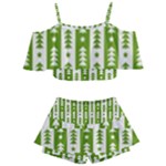 Christmas Green Tree Background Kids  Off Shoulder Skirt Bikini