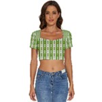 Christmas Green Tree Background Short Sleeve Square Neckline Crop Top 