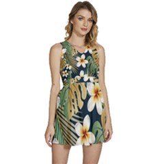 Seamless Pattern With Tropical Strelitzia Flowers Leaves Exotic Background Sleeveless High Waist Mini Dress by Ket1n9