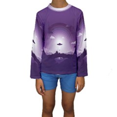 Ufo Illustration Style Minimalism Silhouette Kids  Long Sleeve Swimwear by Cendanart