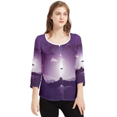 Ufo Illustration Style Minimalism Silhouette Chiffon Quarter Sleeve Blouse by Cendanart