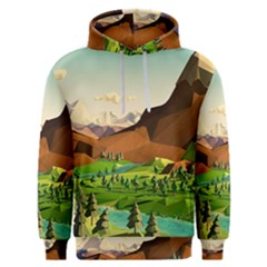River Between Green Forest With Brown Mountain Men s Overhead Hoodie by Cendanart