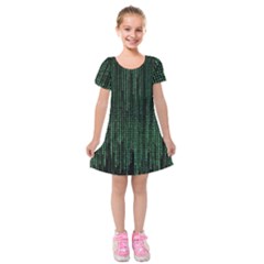 Green Matrix Code Illustration Digital Art Portrait Display Kids  Short Sleeve Velvet Dress by Cendanart
