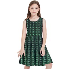 Green Matrix Code Illustration Digital Art Portrait Display Kids  Skater Dress by Cendanart