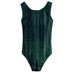 Green Matrix Code Illustration Digital Art Portrait Display Kids  Cut-out Back One Piece Swimsuit by Cendanart