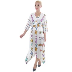 Doodles Border Letter Ornament Quarter Sleeve Wrap Front Maxi Dress by Bedest