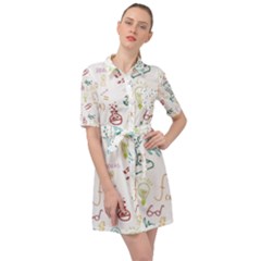 Background Decorative Belted Shirt Dress