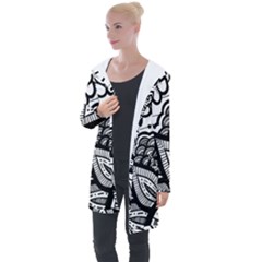 Flower Mandala Pattern Doodle Longline Hooded Cardigan