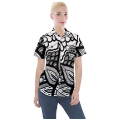 Flower Mandala Pattern Doodle Women s Short Sleeve Pocket Shirt