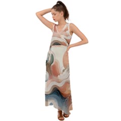 Abstract Pastel Waves Organic V-neck Chiffon Maxi Dress by Grandong