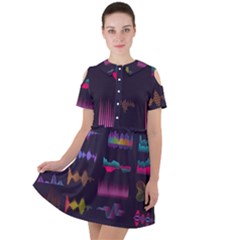 Colorful Sound Wave Set Short Sleeve Shoulder Cut Out Dress 