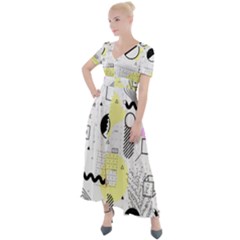 Graphic Design Geometric Background Button Up Short Sleeve Maxi Dress by Bedest