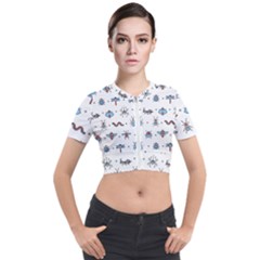 Insects Icons Square Seamless Pattern Short Sleeve Cropped Jacket