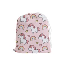 Cute Unicorn Rainbow Seamless Pattern Background Drawstring Pouch (large)