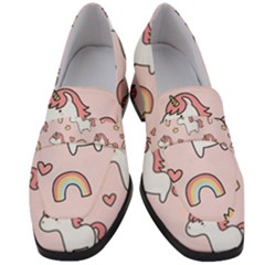 Cute Unicorn Rainbow Seamless Pattern Background Women s Chunky Heel Loafers