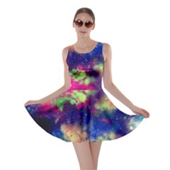 Colorful Space Black A Fun Night Sky The Moon And Stars Skater Dress by CoolDesigns