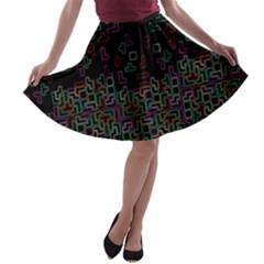 Unique Game Console Pattern Black A-line Skater Skirt by CoolDesigns