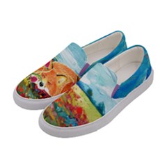 Colorful Paint Woodland Animal Fox Print Womens Canvas Slip Ons by CoolDesigns
