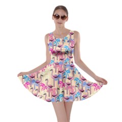 Beige Pink Aqua Flamingo Bird Pattern Skater Dress by CoolDesigns