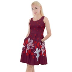 Heart Dark Red Cute Cupid Knee Length Skater Dress With Pockets by CoolDesigns