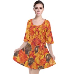 Elegant Thanksgiving Print Orange Turkey Velour Kimono Dress by CoolDesigns
