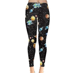 Space Planets Black Leggings  by CoolDesigns