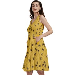 Orange Yellow Bee On Honeycombs Sleeveless V-neck Skater Dress